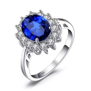925 Sterling Silver Blue Sapphire Engagement Ring